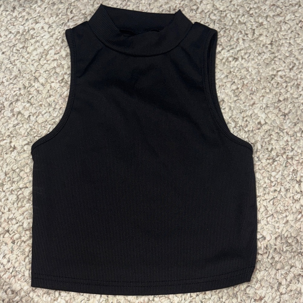 SHEIN Black Ribbed Mock Neck Sleeveless Crop Tank